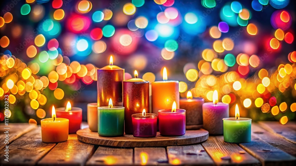 Aufkleber colorful candles with bokeh lights - festive background with copy space for text
