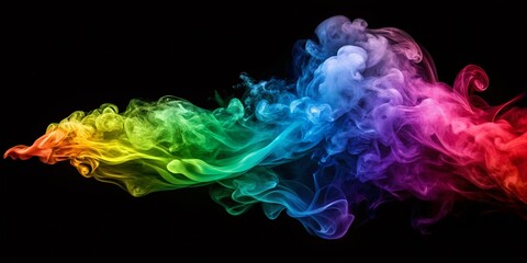 Colorful Smoke Cloud Silhouette Against Black Background - Abstract Art Photography