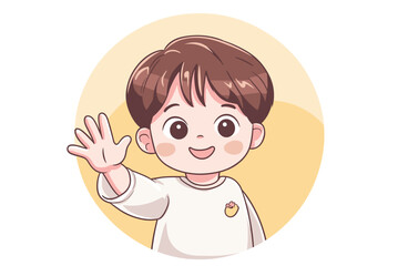 Obraz premium Cute Boy Waving Hand Cartoon Cartoon Vector Icon.