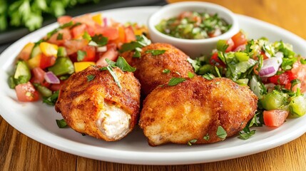 Crispy Fried Food Platter with Fresh Salsa and Green Sauce