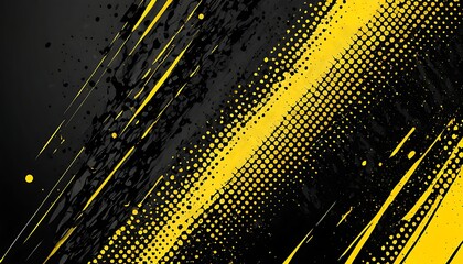 yellow and black abstract background with brushstroke and halftone style for wallpaper and backgound banner