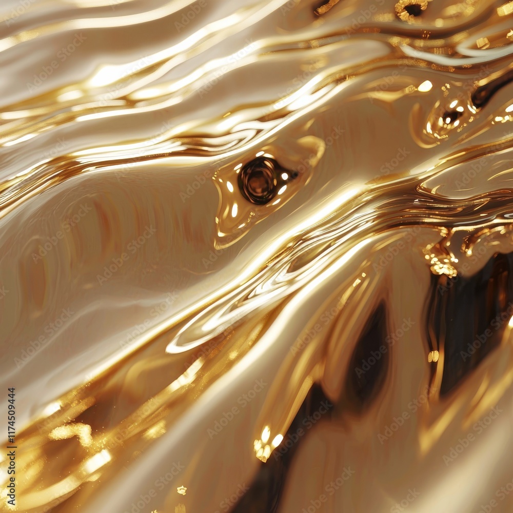 Poster golden ripples reflection abstract art digital creation studio setting close-up view hyperrealistic 