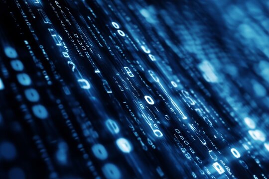 Abstract blue digital code background with binary numbers