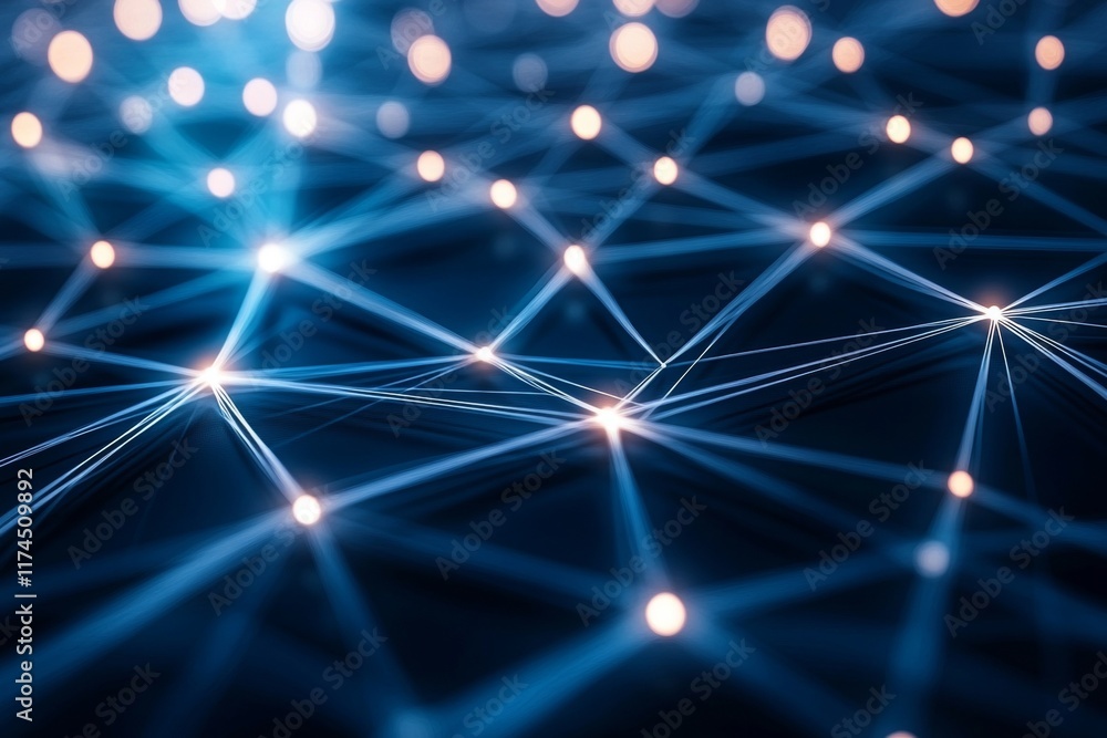 Poster abstract network of glowing blue lines and connections in a dark space