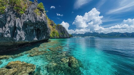 Obraz premium Tropical Lagoon with Crystal Clear Water and Limestone Cliffs
