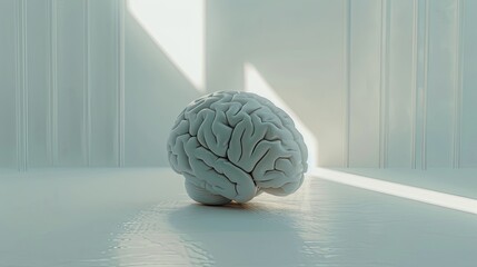 Aging human brain model with subtle cracks and fading colors, symbolizing cognitive decline and mental health, placed on minimalist white surface. Concept of aging, neuroscience, and mental wellness.