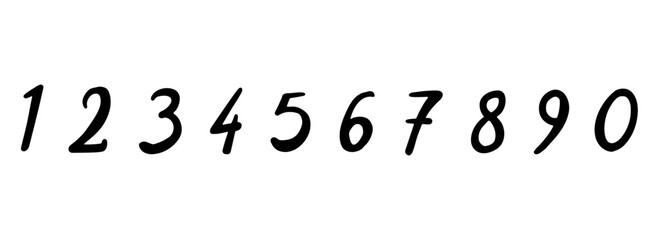 Vector Doodle numbers from 1 to 9 and 0. Handwritten font numbers isolated on white background