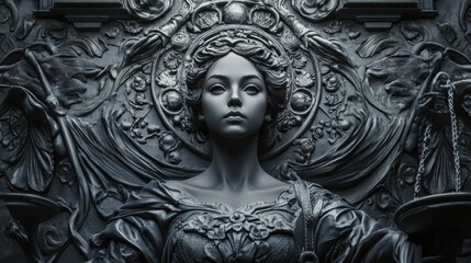 Fototapeta premium The Lady of Justice in Monochromatic Elegance