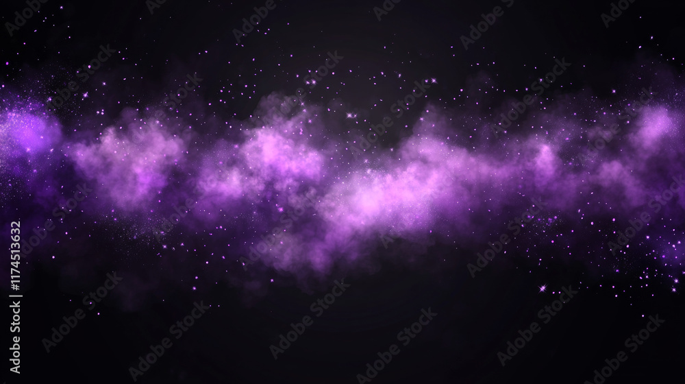 Poster purple powder clouds texture. abstract effect of color mist or smog with glitter particles. vector r