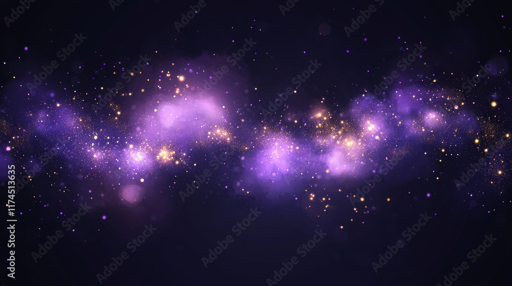 Poster purple powder clouds texture. abstract effect of color mist or smog with glitter particles. vector r