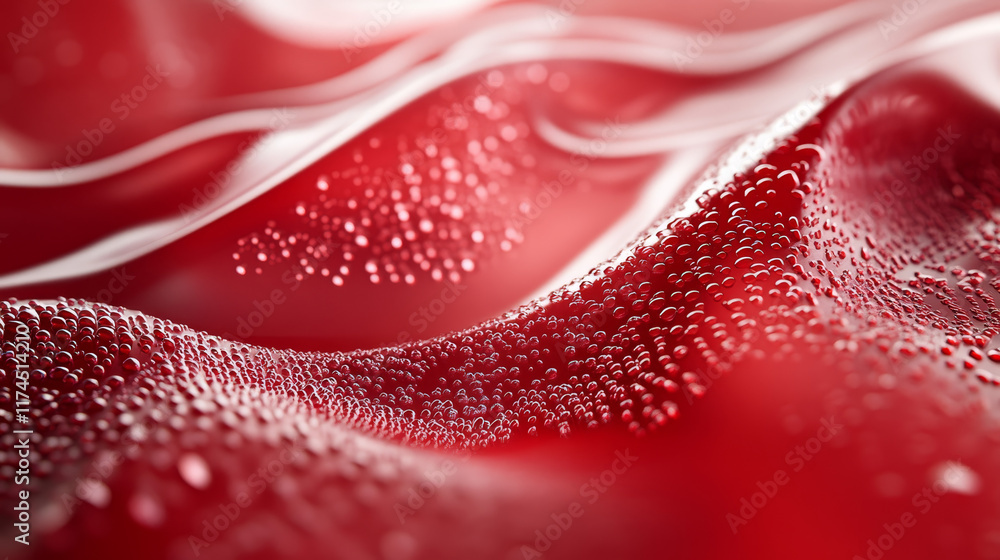 Poster vector water drop texture on red glass background. realistic dew bubble droplet pattern on strawberr