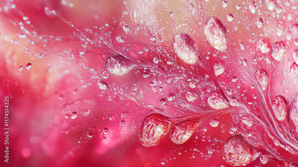 Poster vector water drop texture on red glass background. realistic dew bubble droplet pattern on strawberr