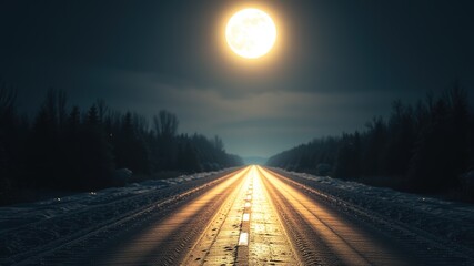 Full Moon Snowy Road - Stunning Winter Landscape