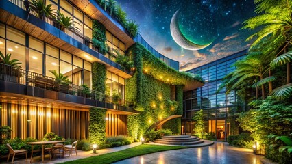 Crescent Moon Botanical Architecture: Starry Night Garden Design