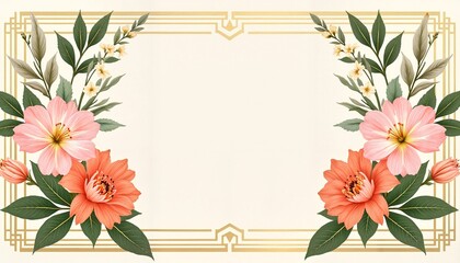 Elegant Peach And Pink Floral Frame Design On A Clean White Background For Various Projects