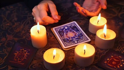 cards top candles view mystical tarot ritual fortune-telling witchcraft magic esoteric gothic occultism magical scarey night light crystal horoscope fortune-teller mysterious paranormal lifestyle