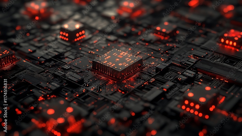 Poster Illuminated Central Processing Unit On Circuit Board