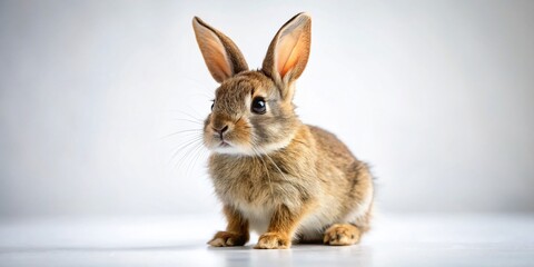 Obraz premium Cute Bunny Hopping: Adorable Rabbit Balancing on Hind Legs, White Background Stock Photo