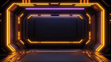 Obraz premium Futuristic Orange And Purple Neon Lit Corridor