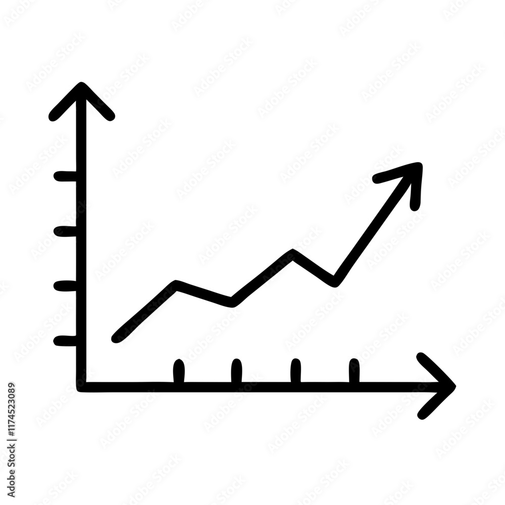 Poster rising chart with linear arrow and bar graph.