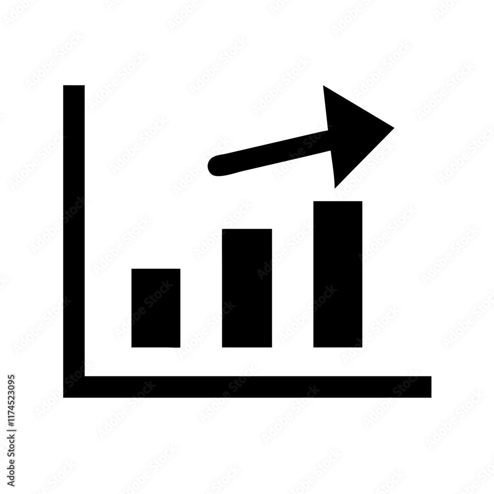 Poster rising chart with linear arrow and bar graph.