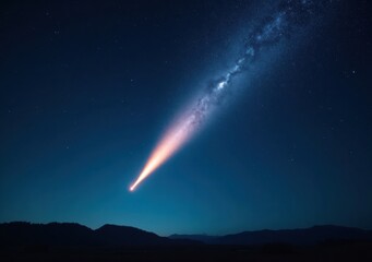 Celestial event showcasing a comet in a starry night sky over mountain landscape