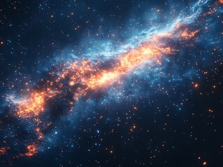 Fototapeta premium Fiery Nebula Blazes Brightly Across the Cosmic Canvas: Digital Painting in a Vibrant, Fantastical Style. AI Generated