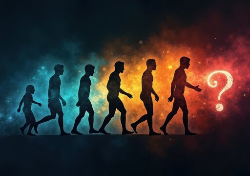Evolution of Man depicted through various stages from childhood to adulthood