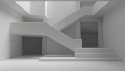 Surreal staircase floating in an empty void  a journey to nowhere in infinite space