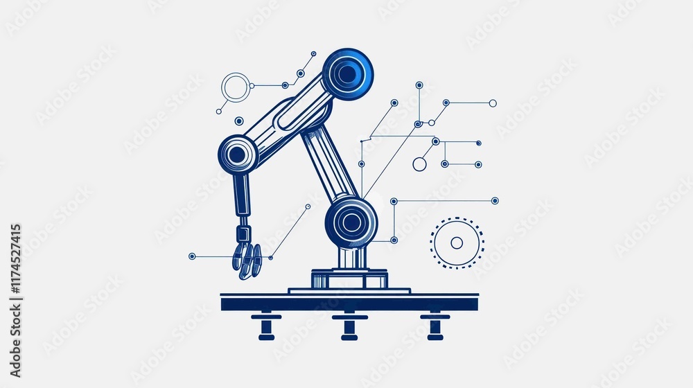 Poster this image illustrates a stylized robotic arm with intricate connections and technical elements, sho