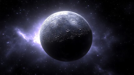 Obraz premium Cratered Moon Planet In Deep Space Nebula