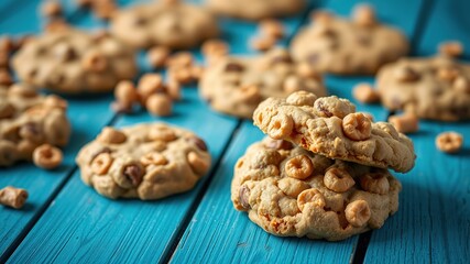 Obraz premium Homemade Cereal Cookies on Blue Wood - Delicious Treats