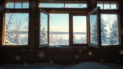 Fototapeta premium Insulated Windows Winter View - Energy Efficiency, Cozy Comfort, Bright Colors, High Quality