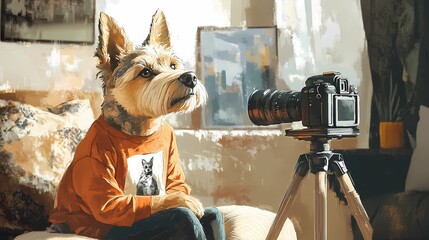 Professional content creator with a camera, modern and clean style