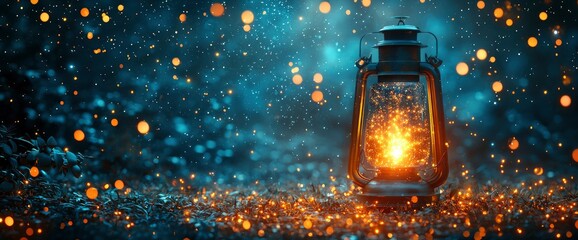 Enchanting Illuminated Lantern in a Magical Forest at Night