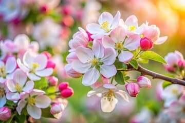 Fototapeta premium Delicate Apple Blossom Branches, Springtime Orchard Bloom, Pink and White Flowers