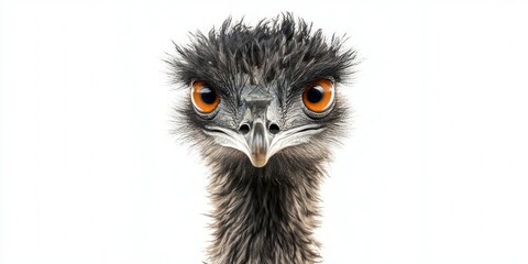 Emu front view full body on white background.
