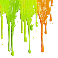 Naklejka premium Vibrant lime green and tangerine paint dripping dynamically isolated on the transparent background