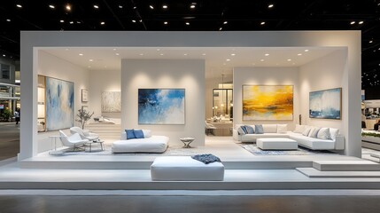 Modern furniture exhibit, convention center, artwork display