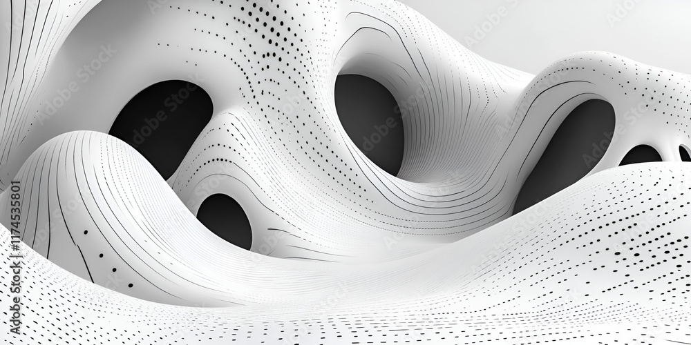 Poster abstract white architectural design: fluid, organic forms create a mesmerizing three-dimensional lan
