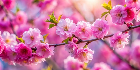 Obraz premium Delicate Pink Blossoms: Close-up of Blooming Flowers on Branch