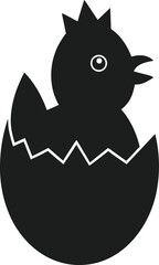 Cute Easter Chick Emerging from Egg Silhouette Vector Illustration