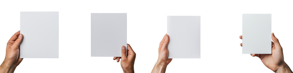 Obraz premium Hands Holding Blank White Sheets of Paper Against a Transparent Background for Creative , Mockup, or Presentation Purposes