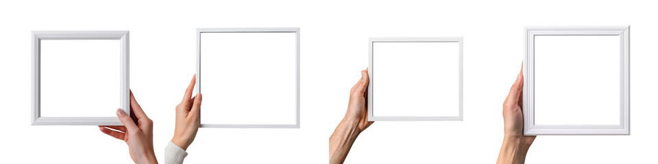 Hands Holding Empty White Frames on a Transparent Background for Creative , Art Display, or Photography Showcase with Versatile Applications