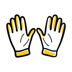 Obraz premium Simple line drawing of a pair of gloves symbolizing protection, safety and functionality.Vector icon of working uniforms for hands for agricultural work
