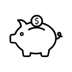 A simple line drawing of a piggy bank with a coin on top, symbolizing savings, financial planning, and wealth accumulation.