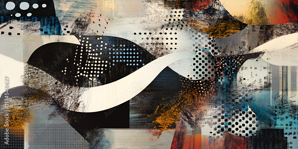Poster abstract flow: a dynamic and intricate abstract painting, showcasing a mesmerizing interplay of shap