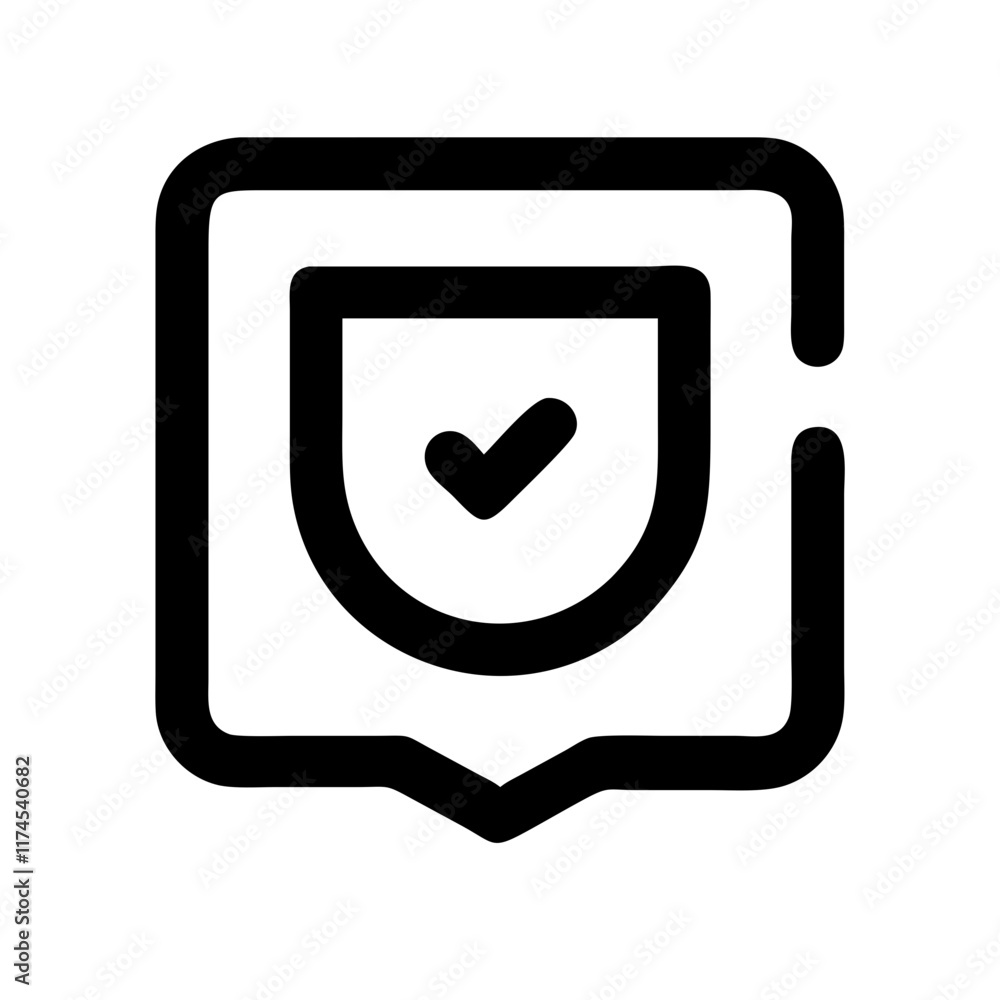 Fototapete a shield shape with a checkmark inside, enclosed in a square frame with a speech bubble tail, symbol