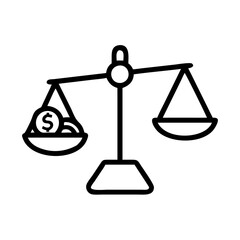 Line drawing of scales with dollar signs.Vector icon in linart style