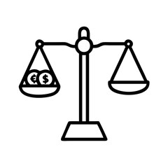 Line drawing of scales with dollar signs.Vector icon in linart style